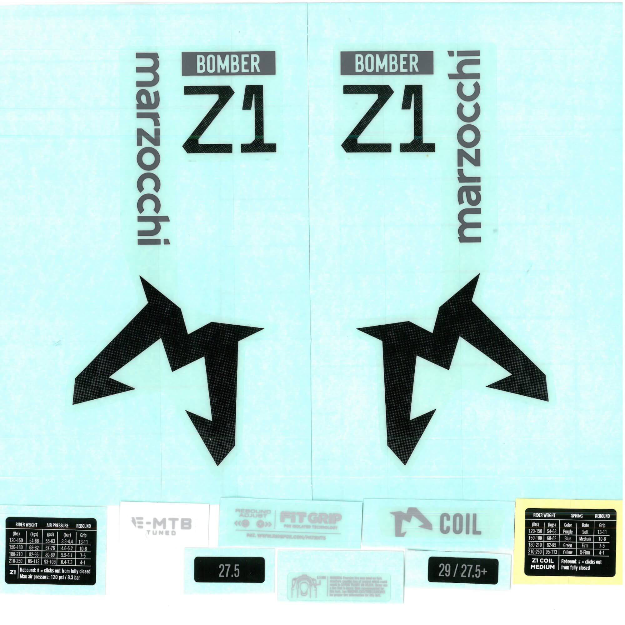 Marzocchi Fork Bomber Z1 Air & Coil/Bomber Z1 E-Tuned Decal Kit: Std/Clear 2024 Spares & Accesories