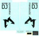 Marzocchi Bomber DJ decal kit in gloss red and white for forks, includes logo spares and accessories.