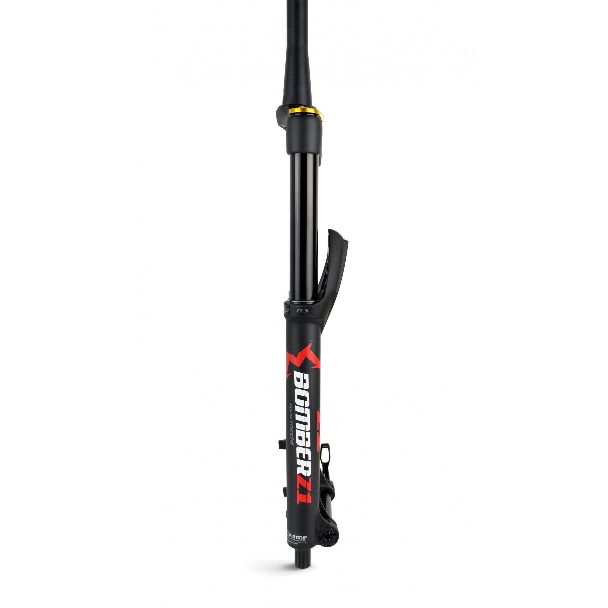 Marzocchi Bomber Z1 2022 Coil Grip Tapered Mountain Bike Fork with 150-180mm travel, shown from side view.
