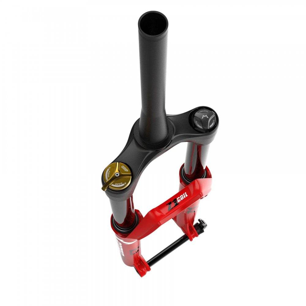 Marzocchi Bomber Z1 2022 coil tapered mountain bike fork with 150-180mm travel, showing the fork's stanchions and crown.