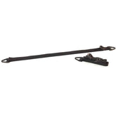 Burley Travoy tie down straps with swivel lock for cargo trailer securement, shown with adjustable straps and locking mechanism.