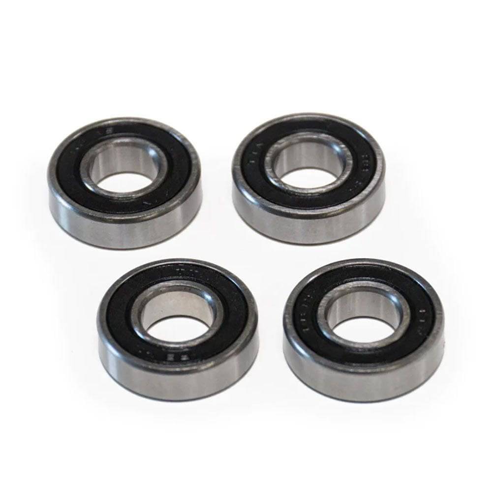 Burley wheel bearing replacement kit with 4 RS-R8 bearings for trailer accessories, showing bearings and packaging for installation.