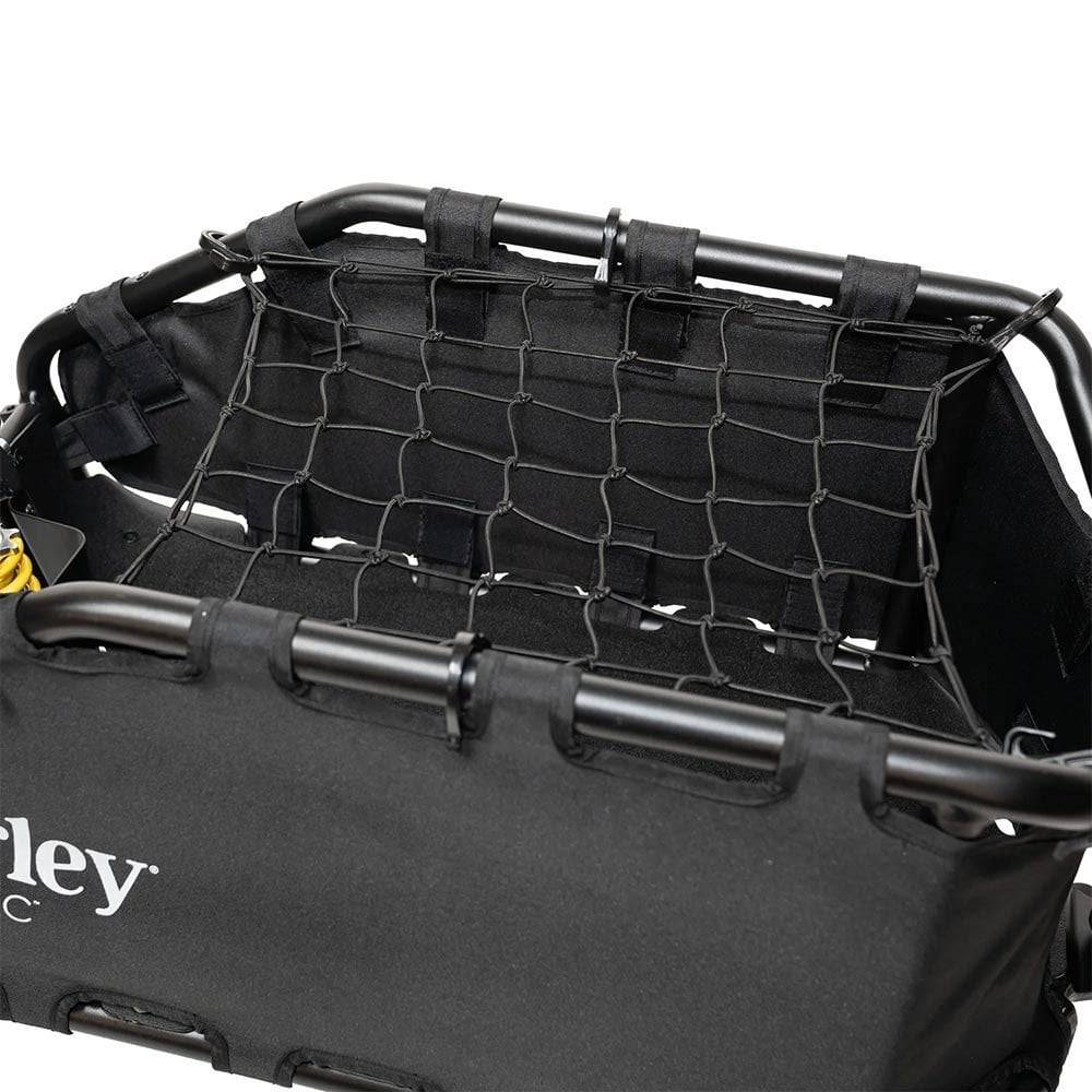 Burley Cargo Bungee Net accessory securing loads on Coho XC and Flatbed trailers with adjustable mounts