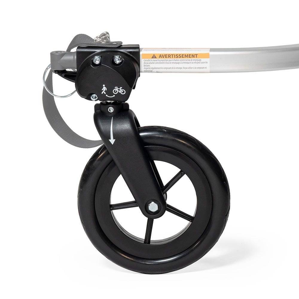Burley 1 Wheel Stroller Kit for Bike Trailers showing a compact wheel assembly and mounting hardware for stroller conversion accessory