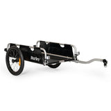 Burley Flatbed Cargo Bike Trailer, foldable two-wheel trailer for hauling bulk loads, shown with sturdy cargo platform.