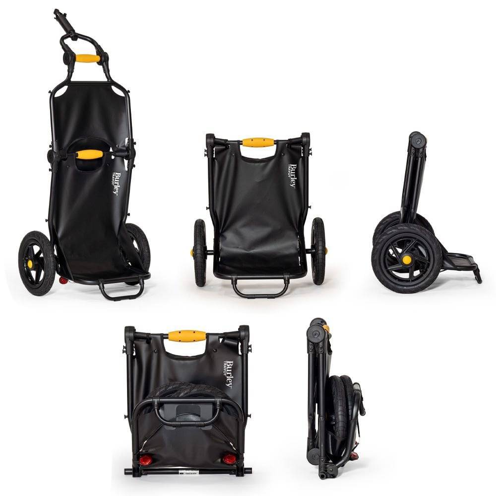 Burley Travoy cargo bike trailer 2024, folding portable accessory with durable frame and cargo space for biking errands.