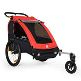 Burley Honey Bee 2024 bike trailer and stroller with 1-wheel kit, designed for two children, featuring a sleek, durable frame and safety features.