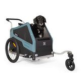 Burley Bark Ranger pet trailer with stroller kit, showing the bike and walk trailer for pets, in dark gray color.