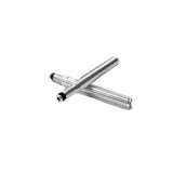 Pair of Stan's No Tubes 40mm threaded valve extenders for Presta tubeless rims, showing metal construction and threading details.