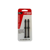Pair of Stan's No Tubes Presta valve stems made from aluminum, tubeless compatible, designed for bike wheels and rims.