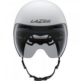 Lazer Victor KinetiCore aerodynamic cycling helmet with panoramic visor, lightweight design, and adjustable straps.