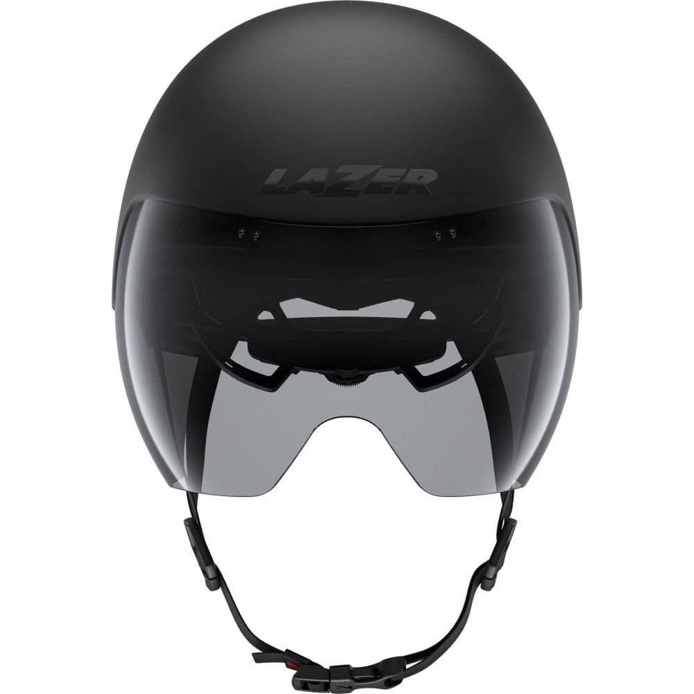 Lazer Victor KinetiCore aerodynamic cycling helmet with panoramic visor, lightweight design, and adjustable straps.