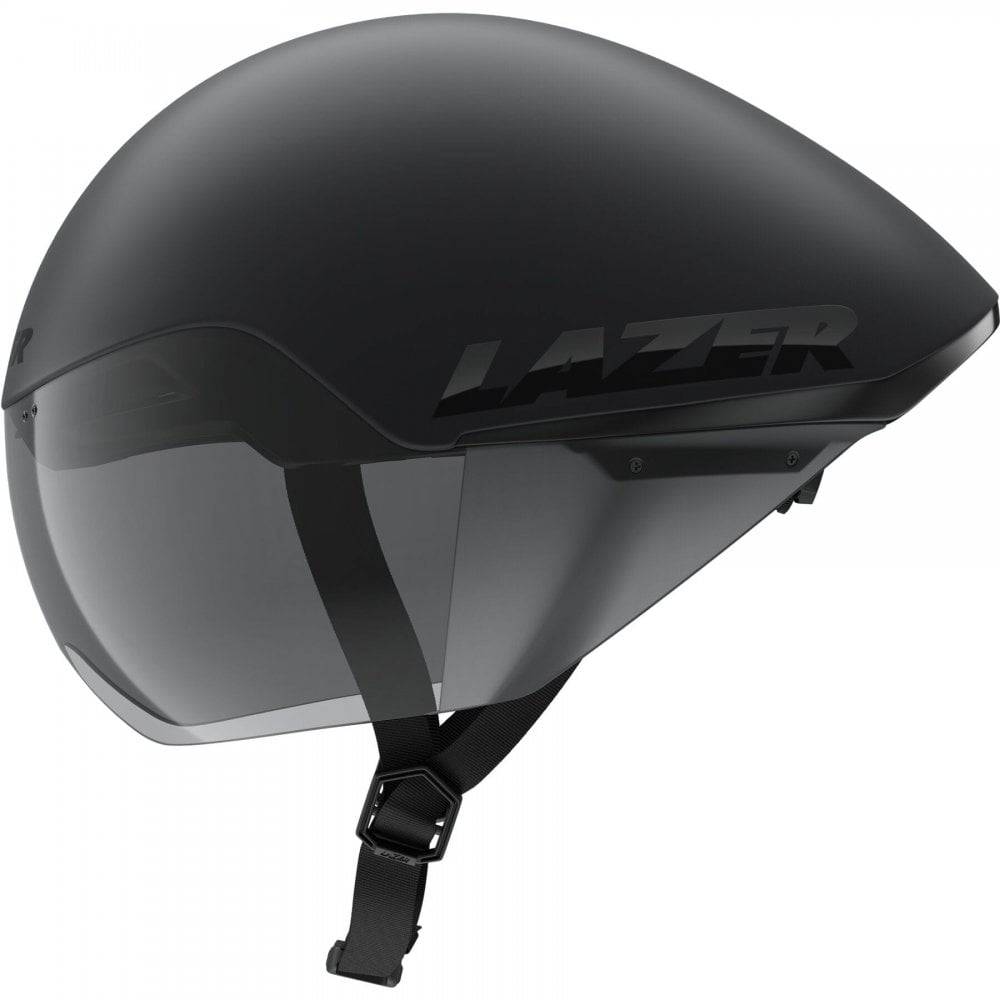 Lazer Victor KinetiCore aerodynamic cycling helmet with panoramic visor, featuring sleek design and ventilation for cyclists.
