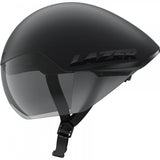 Lazer Victor KinetiCore aerodynamic cycling helmet with panoramic visor, featuring sleek design and ventilation for cyclists.