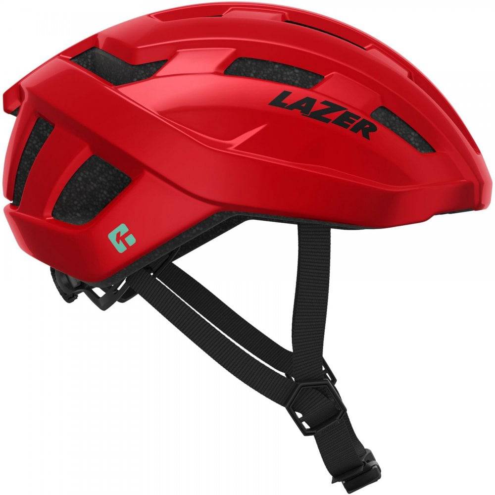 Lazer Tempo KinetiCore helmet with adjustable fit, LED light mount, unisex design, shown from front angle with ventilation details.