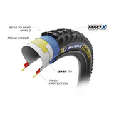 Michelin E-Wild Racing Line E-MTB tubeless-ready front and rear tires, designed for off-road mountain biking.