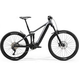 Merida eOne-Forty 400 e-Mountain Bike with Shimano EP600 motor in anthracite and black, showcasing the bike's frame and suspension.