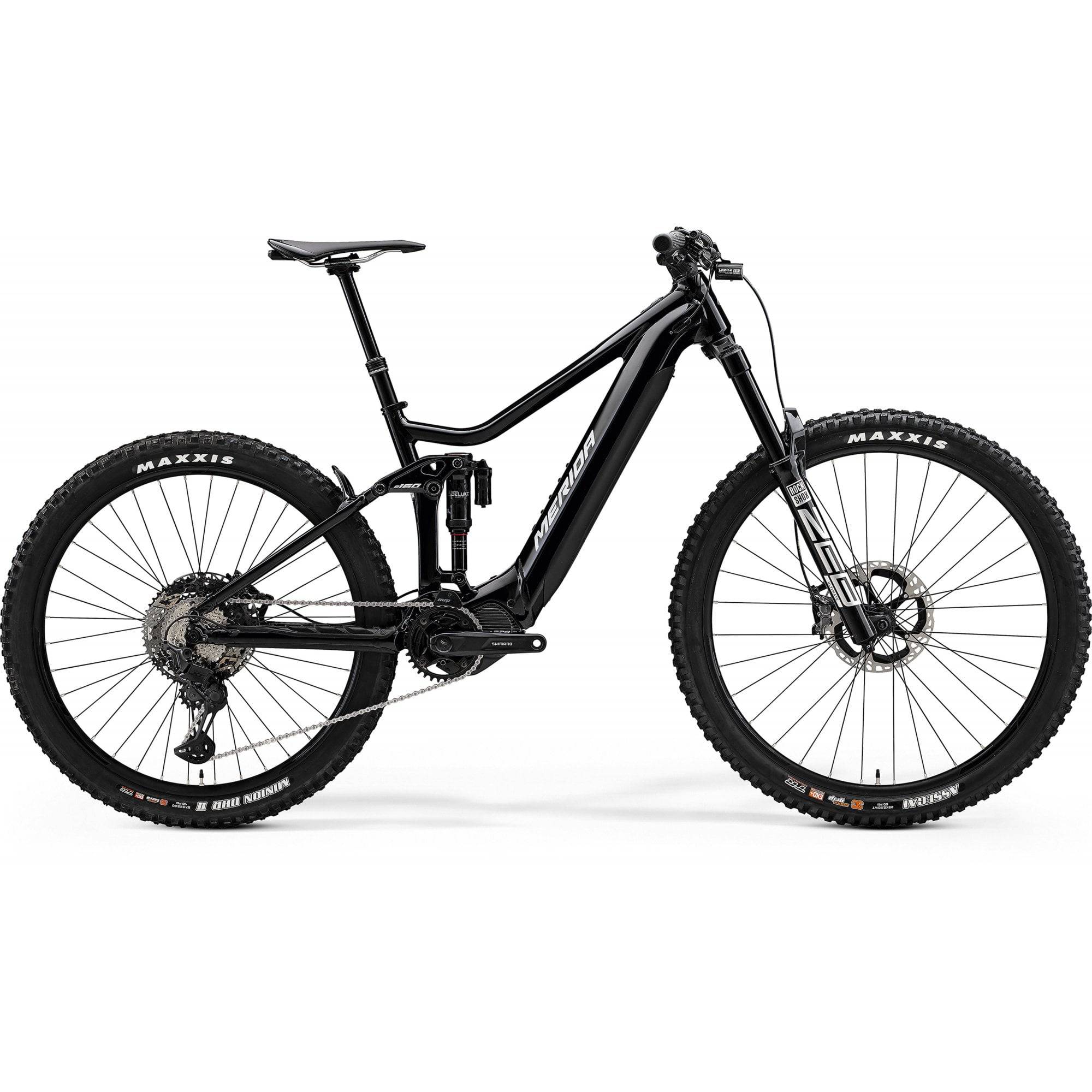 Merida eOne-Sixty 975 SE MY24 e-mountain bike in black and silver, designed for enduro trail riding.