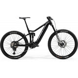 Merida eOne-Sixty 975 SE MY24 e-mountain bike in black and silver, designed for enduro trail riding.