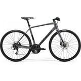 Merida Speeder 100 MY24 hybrid bike in anthracite and black, featuring lightweight frame and hydraulic disc brakes for versatile commuting.