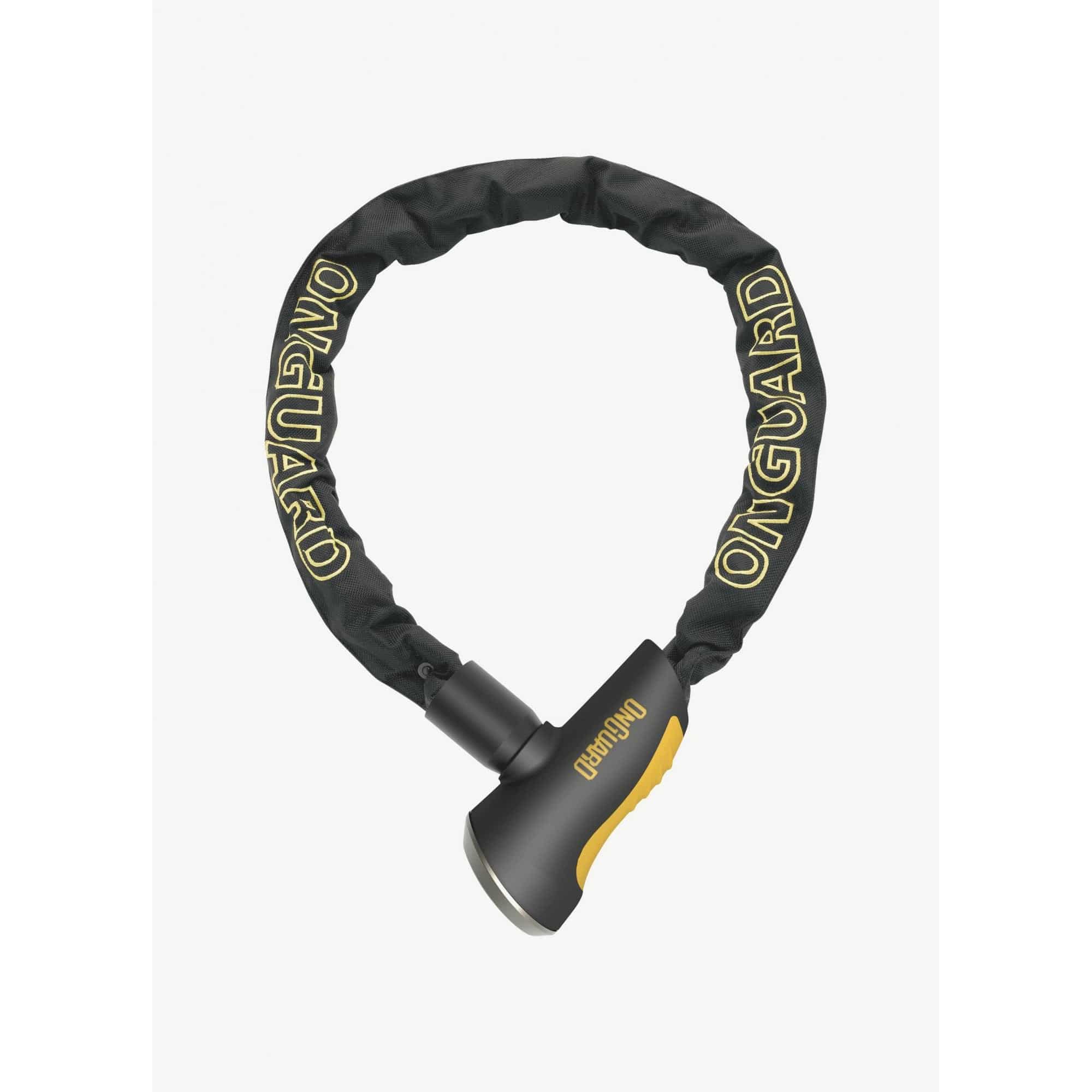OnGuard Mastiff LD 110cm chain lock in black and yellow with Secured by Design 8020 bronze finish, accessories for bike security