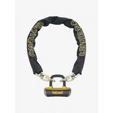 OnGuard Mastiff 110cm black and yellow chain lock with secure design, featuring a sturdy metal lock for bicycle or scooter security.