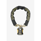 OnGuard Beast 12mm titanium-reinforced chain lock in black and yellow, 110cm, showcasing the sturdy lock and chain design.
