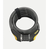 OnGuard Doberman Combo Cable Lock in black and yellow, 15mm x 185cm, bike security accessory with combination lock.