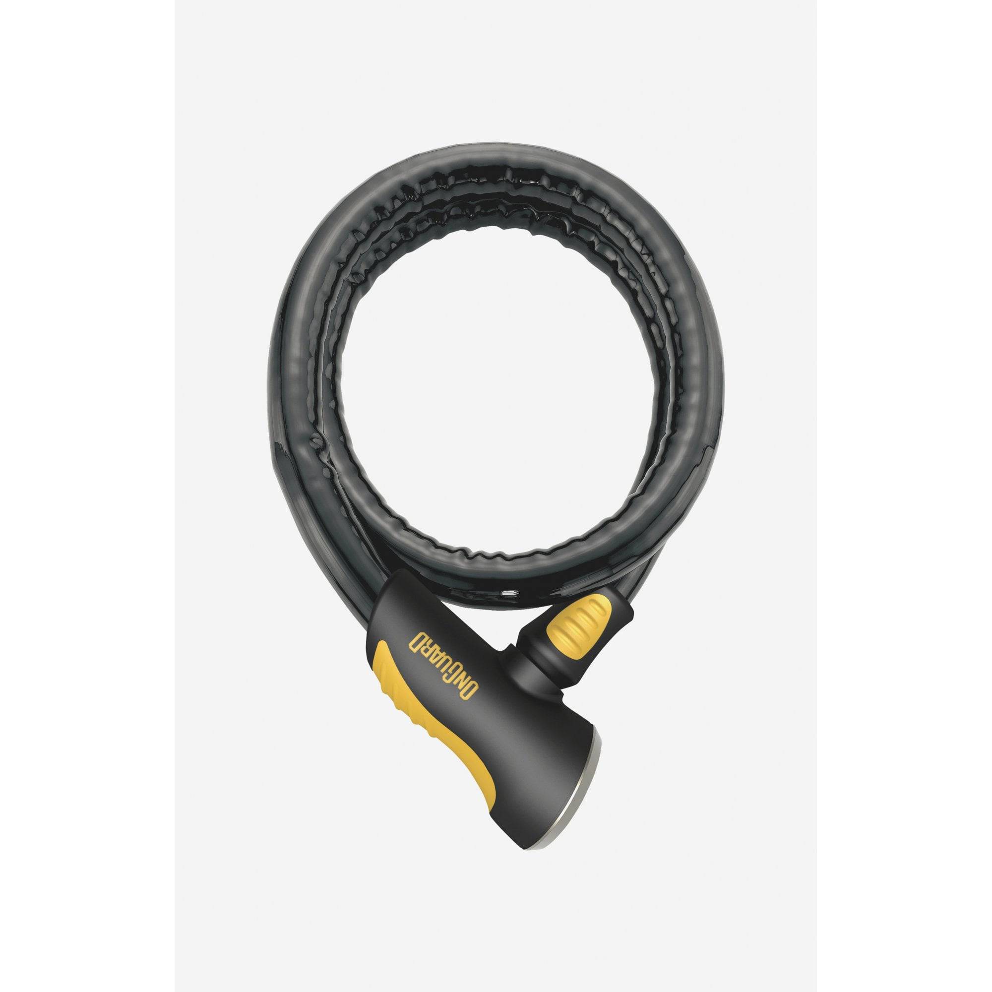 OnGuard Rottweiler 180cm black and yellow cable lock with secured by Design badge, durable bike and security accessory.