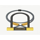 OnGuard Bulldog Mini DT bike lock in black and yellow, 140mm x 90mm with double bolt security and accessories.