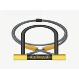 OnGuard Bulldog Mini DT bike lock in black and yellow, 140mm x 90mm with double bolt security and accessories.