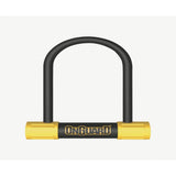 OnGuard Bulldog Mini bike lock in black and yellow with double bolt security, 140mm x 90mm, accessory for bike safety.