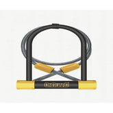 OnGuard Bulldog DT U-lock in black and yellow with LED key, 230mm x 115mm, accessory for bike security.