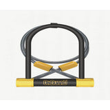 OnGuard Bulldog DT U-lock in black and yellow with LED key, 230mm x 115mm, durable bike lock accessory for security.