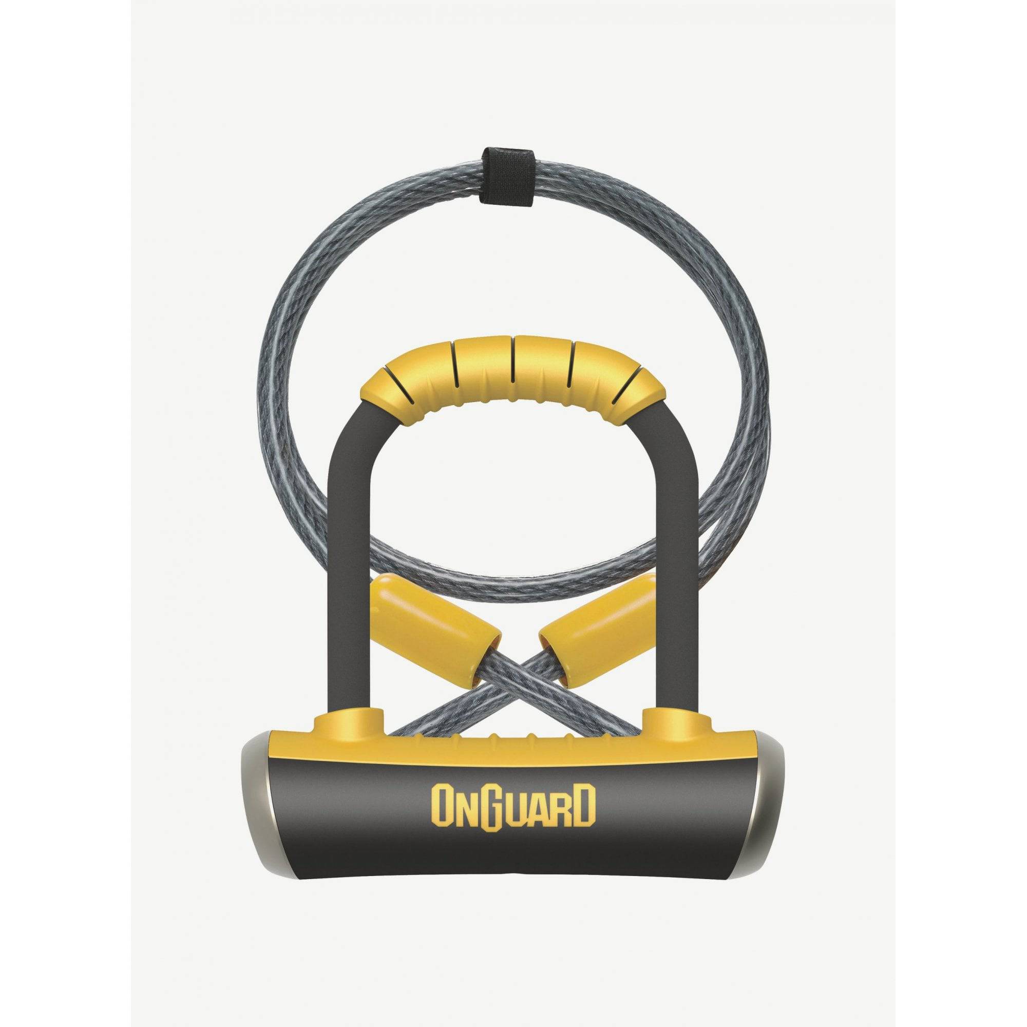OnGuard Pitbull Mini DT bike lock in black and yellow, 140mm x 90mm security lock with Secured by Design certification.