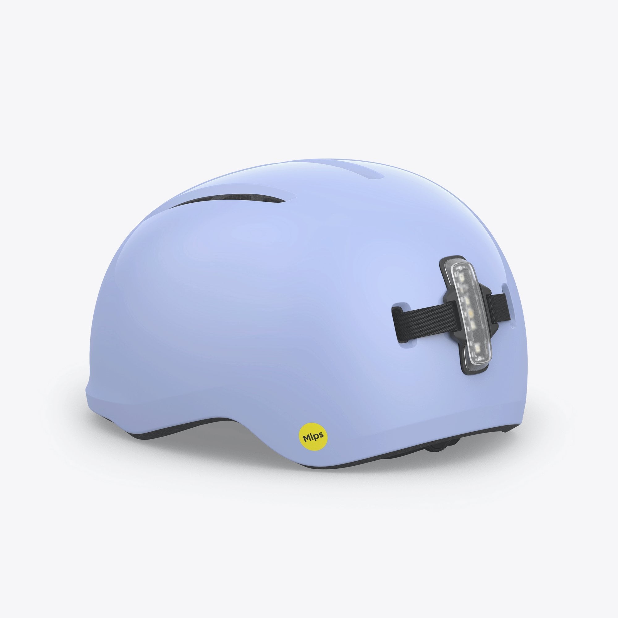 MET Vibe Mips helmet with integrated USB LED light for urban e-bike safety, featuring a sleek design and adjustable straps.