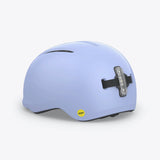 MET Vibe Mips helmet with integrated USB LED light for urban e-bike safety, shown in a sleek, modern design with adjustable straps.