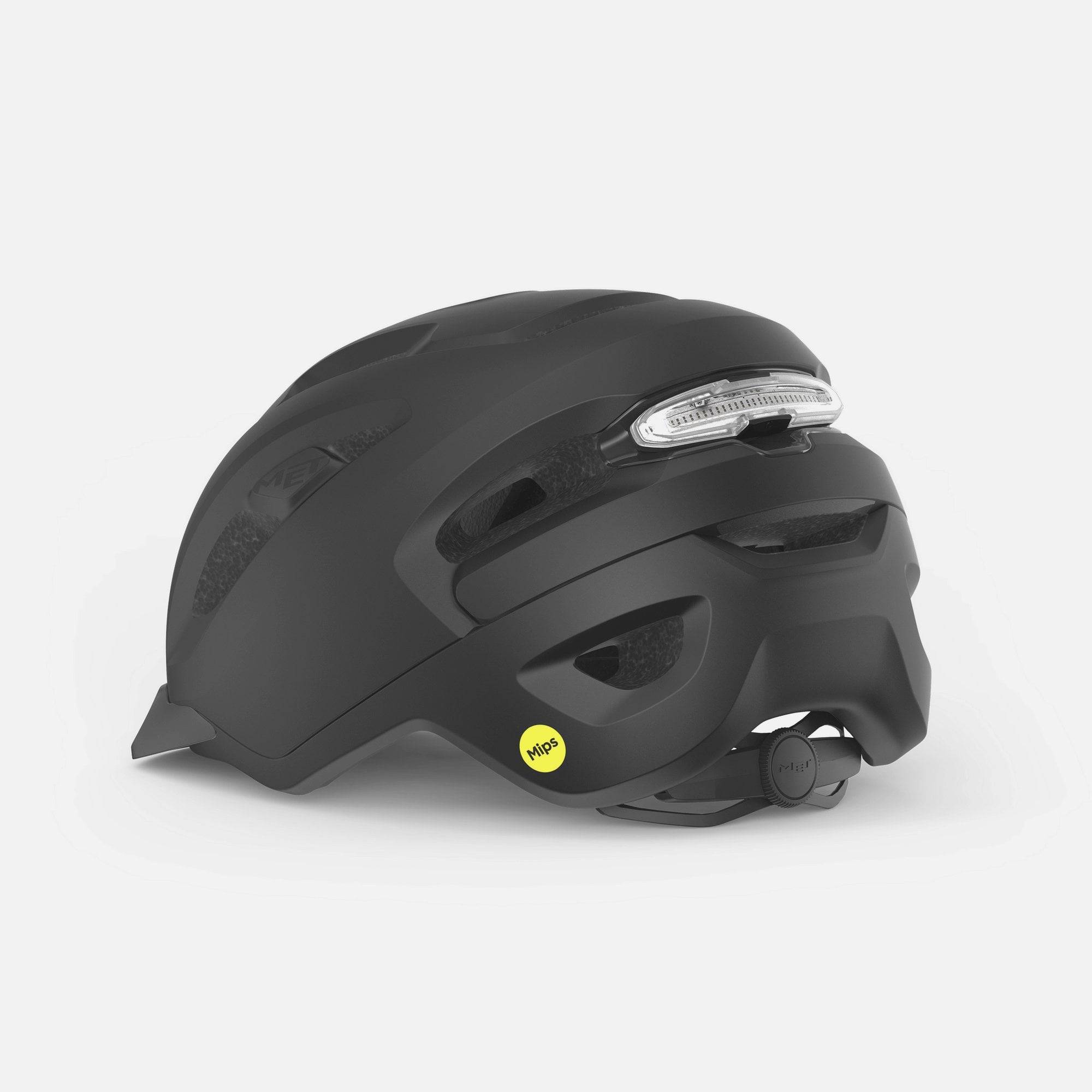 MET Urbex MIPS helmet with NTA 8776 certification and magnetic USB LED light, designed for cycling safety and visibility.