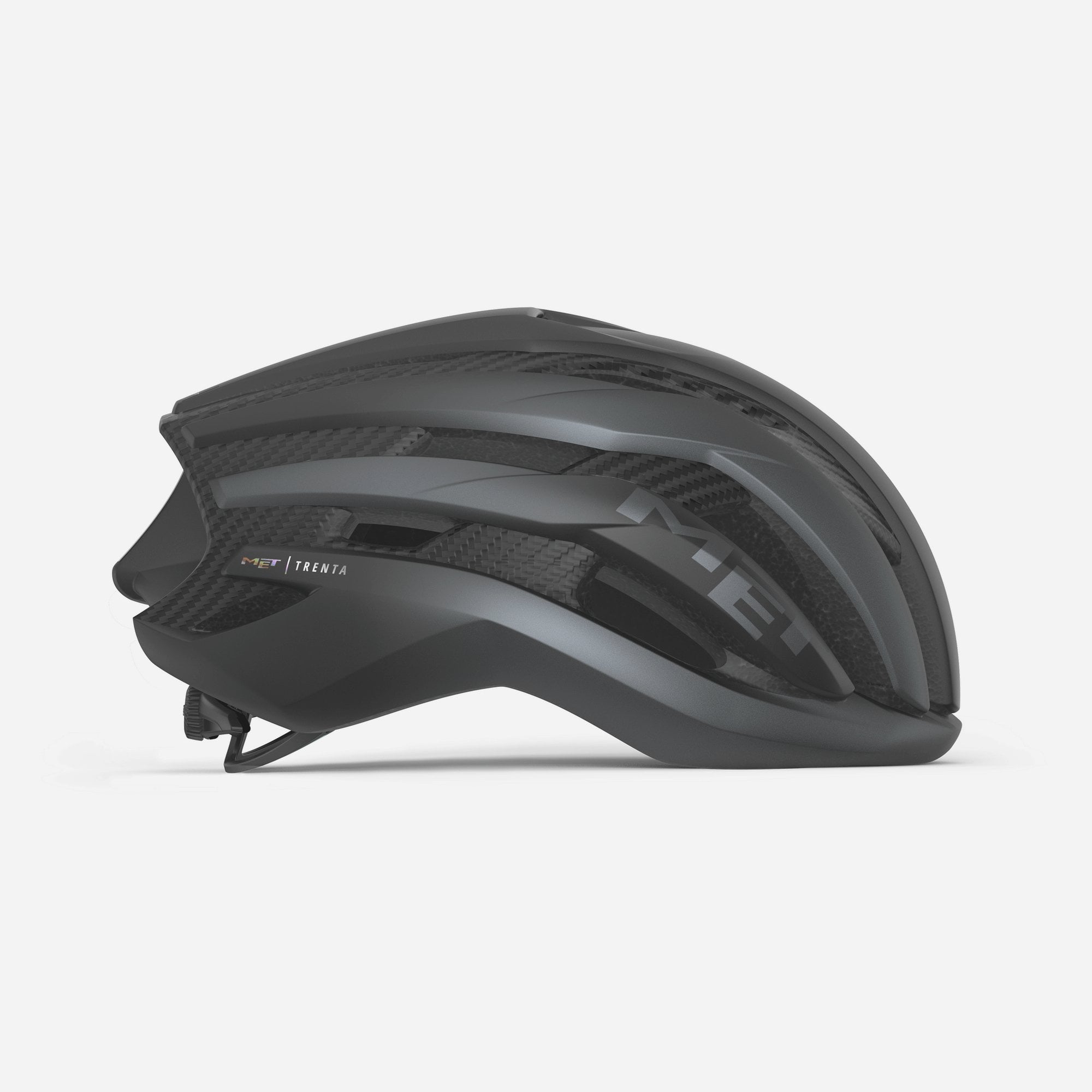 MET Trenta 3K Carbon road cycling helmet with Mips AIR® protection and aerodynamic design, shown from the side.