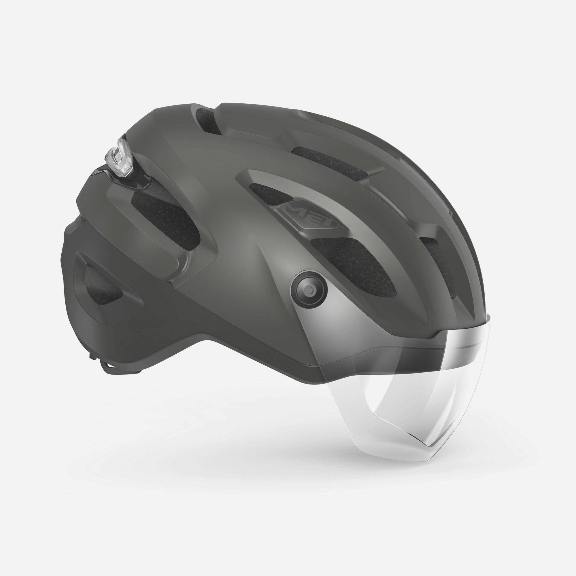 MET Intercity MIPS helmet with adjustable visor, LED light, and NTA 8776 safety certification for cycling safety.