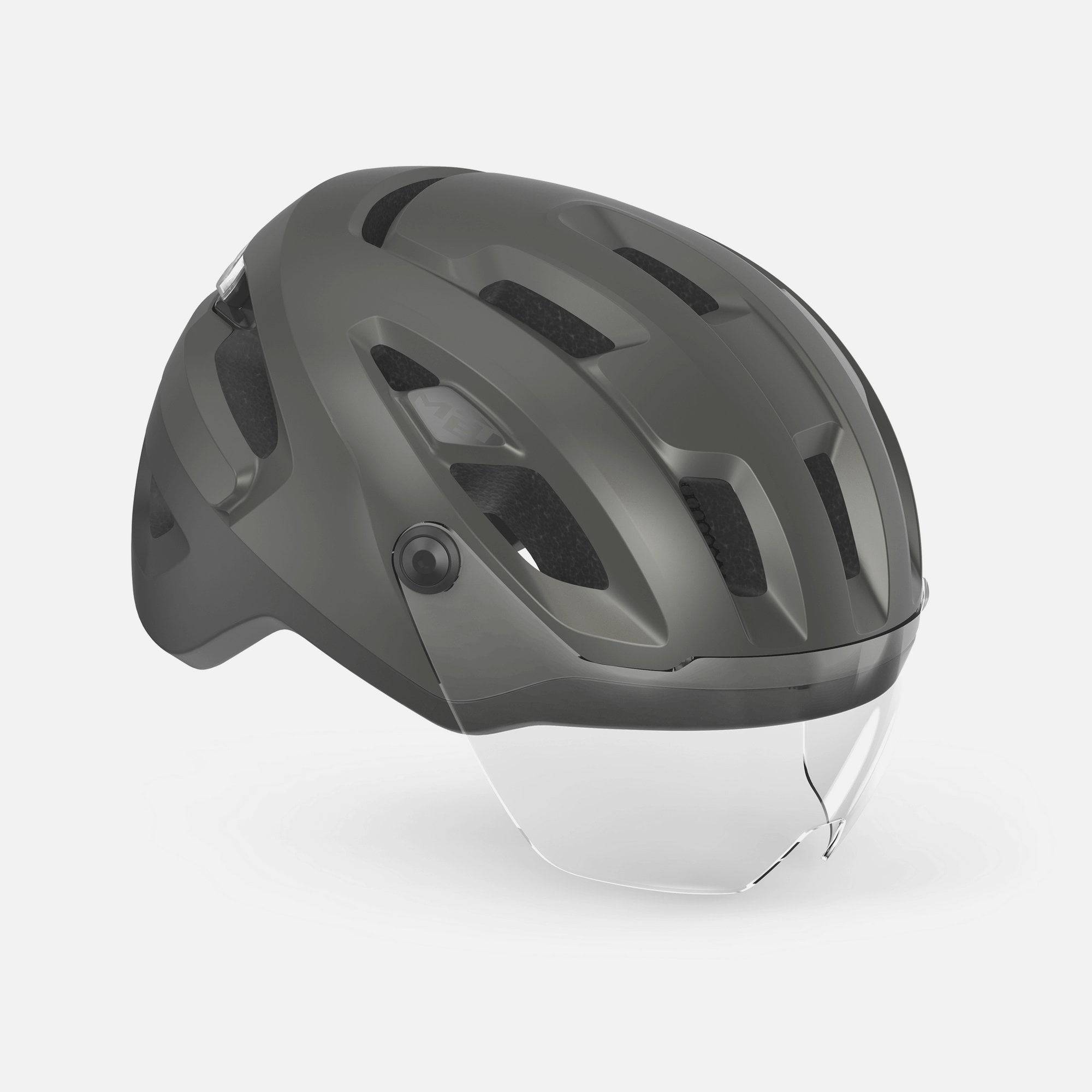 MET Intercity MIPS helmet with adjustable visor, LED light, and safety certification for cycling and urban commuting.