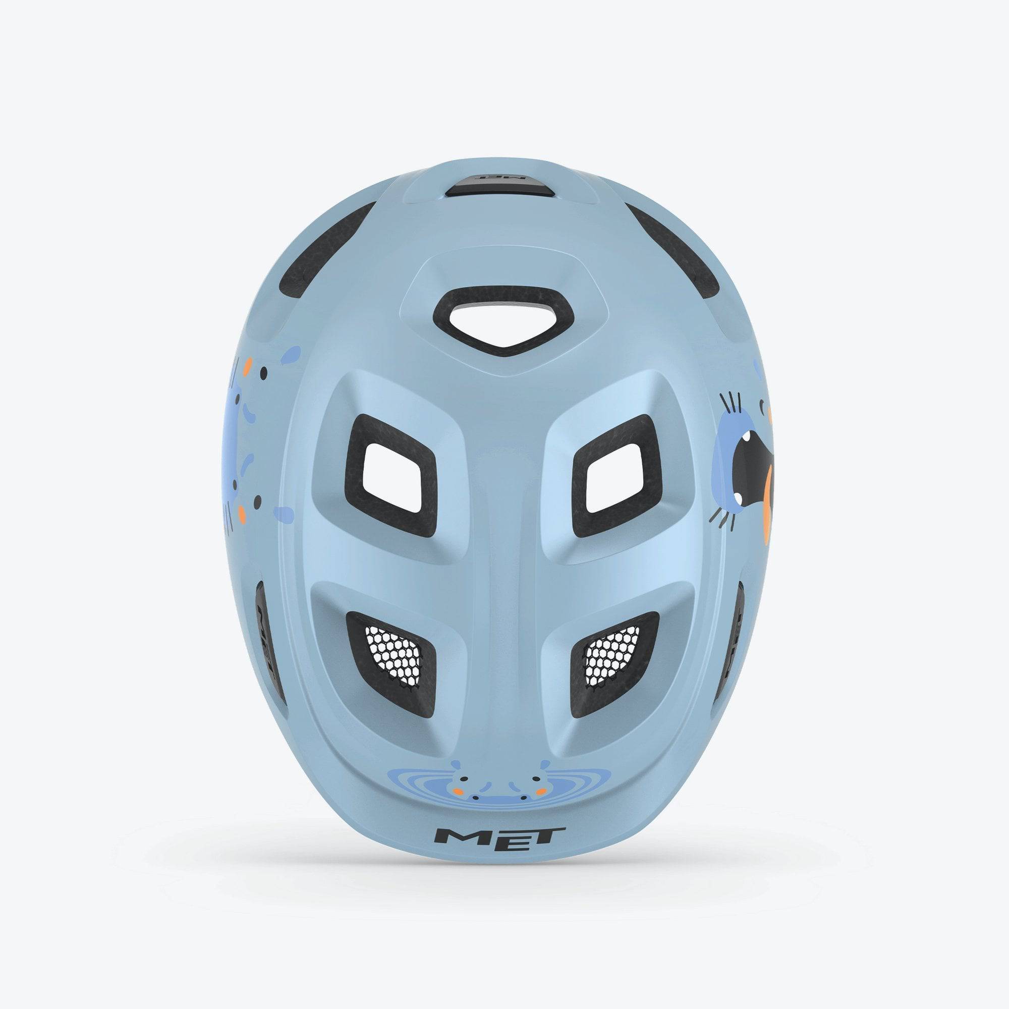 MET Hooray toddler helmet with adjustable fit, ventilation, and safety features, shown in a colorful design for young children.