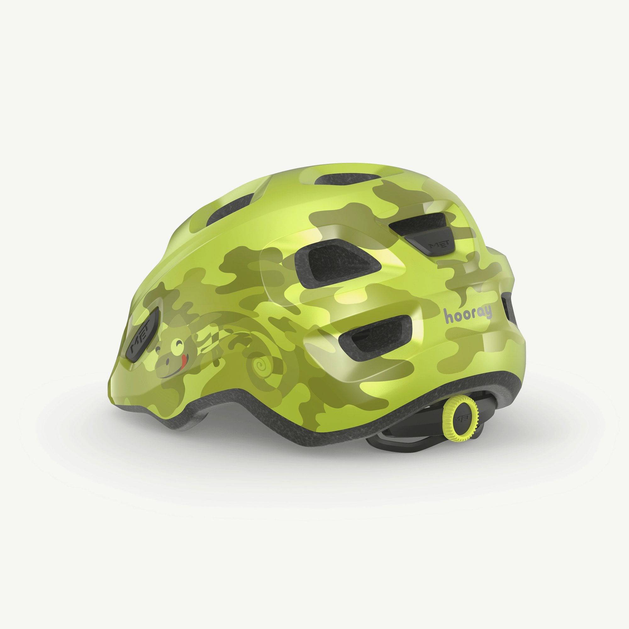 MET Hooray toddler helmet showing adjustable fit, ventilation openings, and safety features for young children.