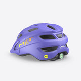 Kids wearing MET Crackerjack MIPS helmet with rear LED light and extended protection, showcasing safety features and stylish design.