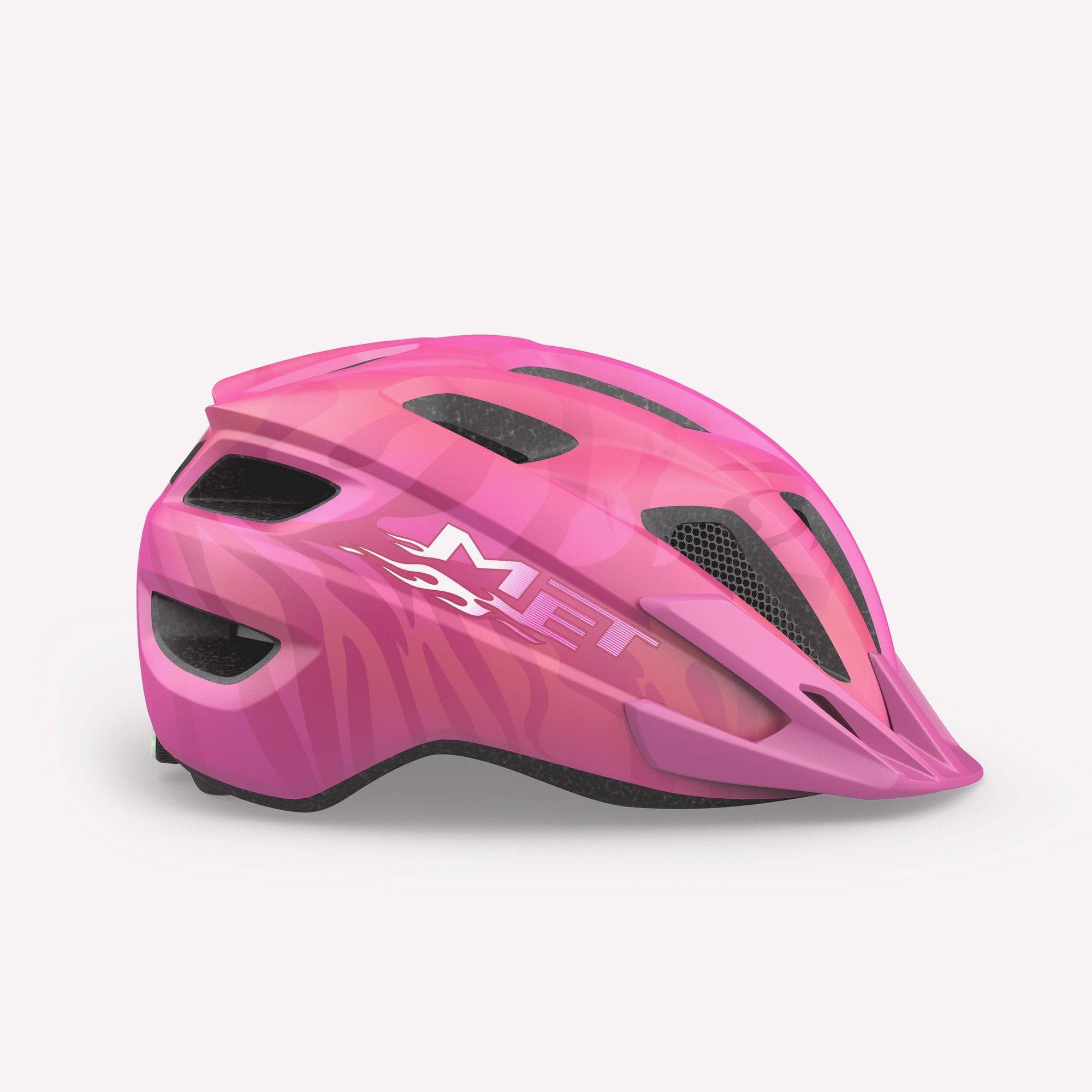 Kids' MET Crackerjack MIPS helmet with rear LED light and extended protection, featuring adjustable straps and vibrant colors.