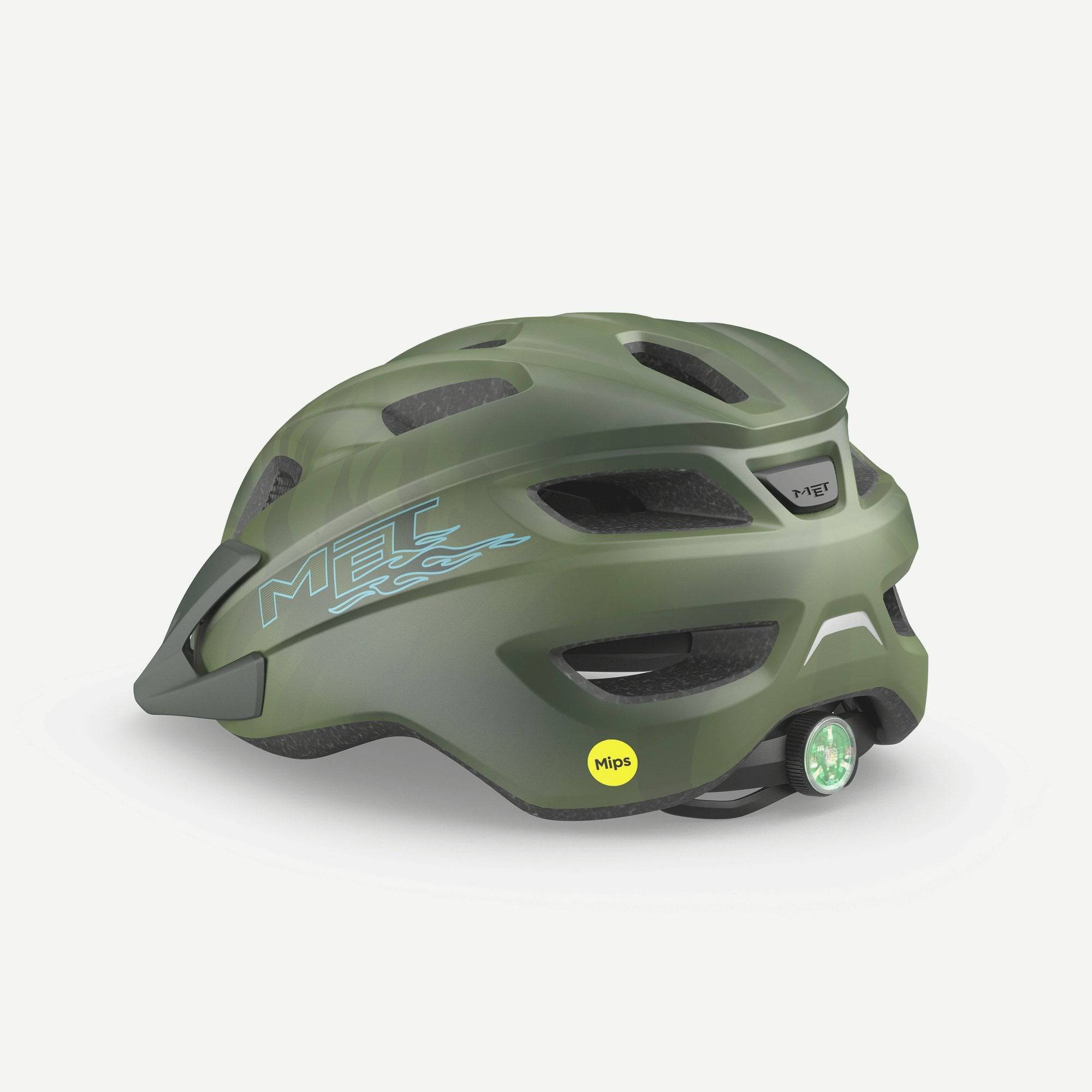 Kids wearing MET Crackerjack MIPS helmet with rear LED light and extended protection for safety during cycling.