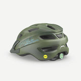 Kids wearing MET Crackerjack MIPS helmet with rear LED light and extended protection for safety during cycling.