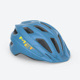 Kids MET Crackerjack MIPS helmet with rear LED light and extended protection, featuring adjustable straps and vibrant colors.
