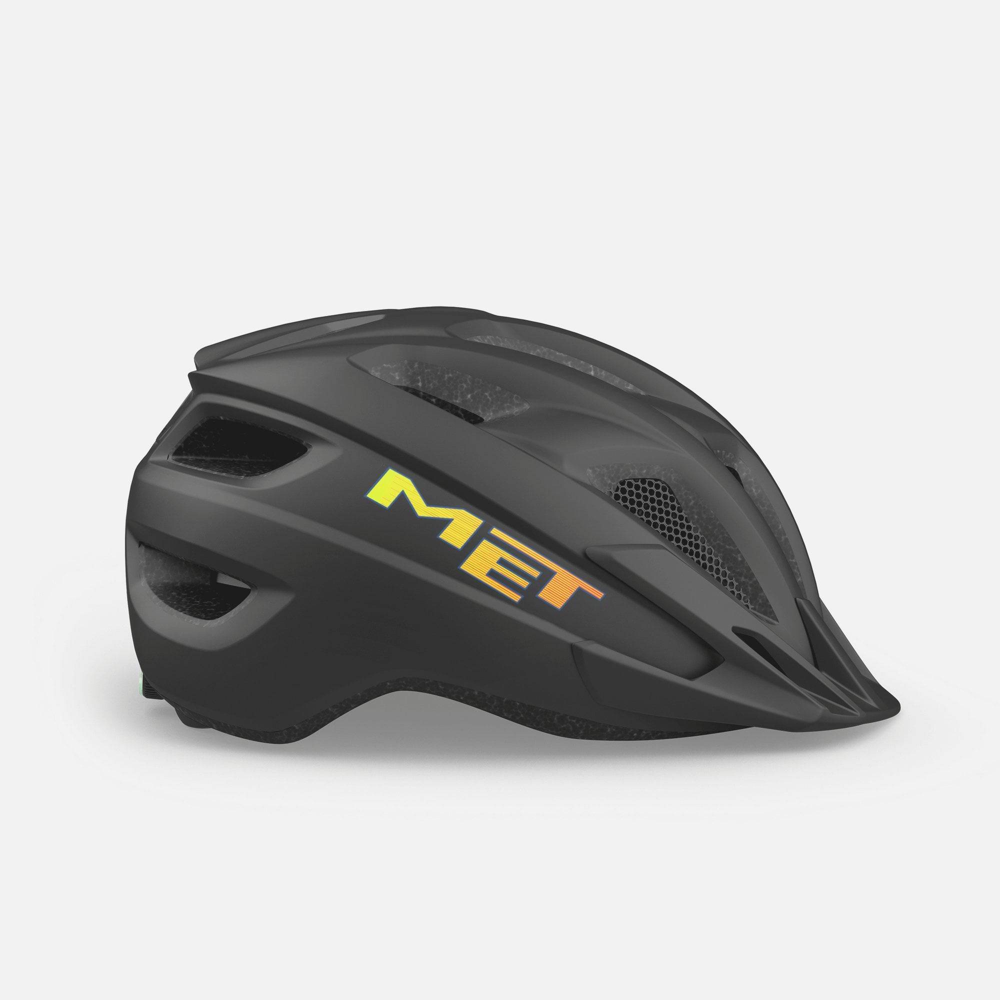 Kids MET Crackerjack MIPS helmet with rear LED light and extended protection, featuring colorful design and adjustable straps.