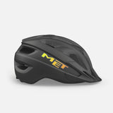Kids MET Crackerjack MIPS helmet with rear LED light and extended protection, featuring colorful design and adjustable straps.